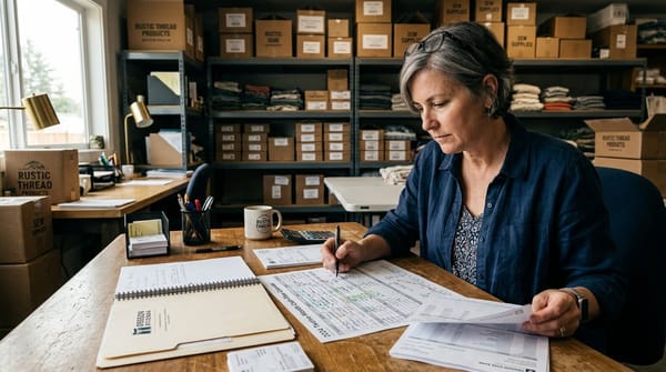 Seasonal business owner reviewing cash flow before a revenue-based financing decision